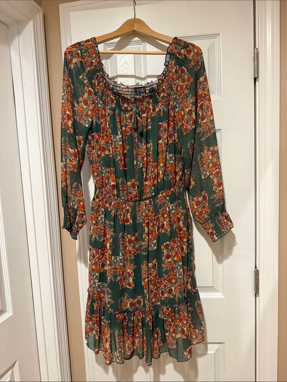 Fire Los Angeles Green Floral Long Sleeve Midi Dress